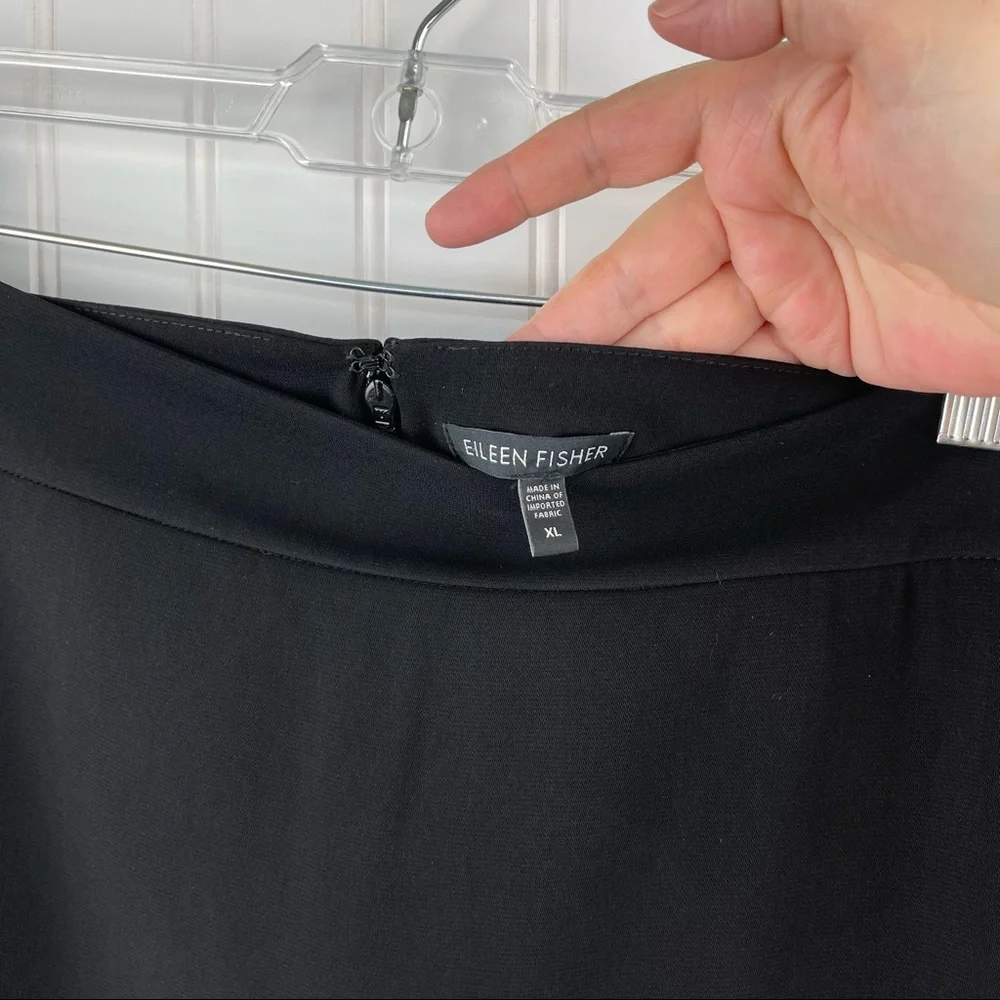 Eileen Fisher Tropical Suiting Silk Panel Skirt Black XL